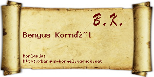 Benyus Kornél névjegykártya